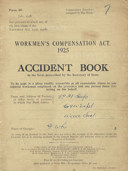 GWR Accident Book 21 Shop 1944