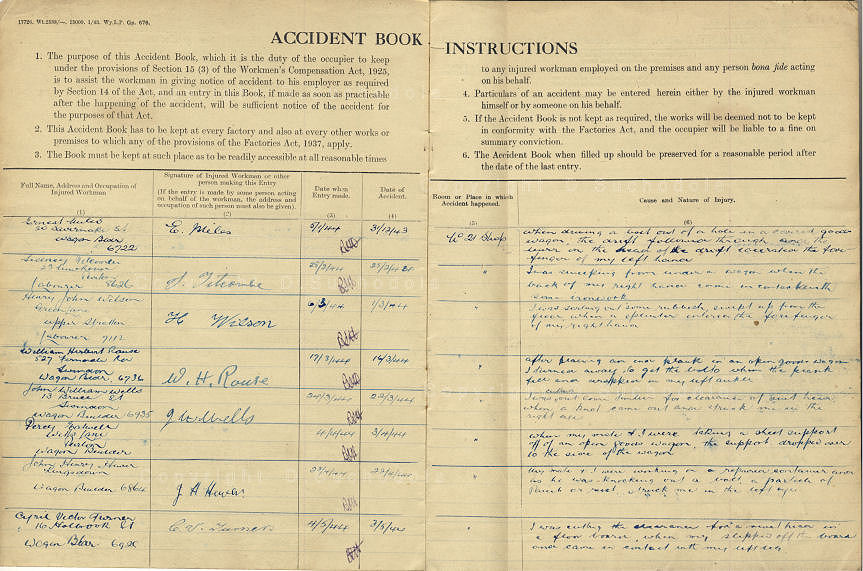 GWR Accident Book 21 Shop 1944