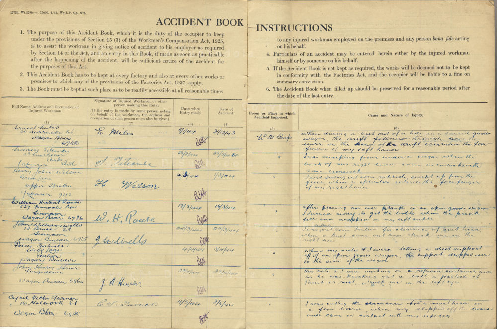 GWR Accident Book 21 Shop 1944